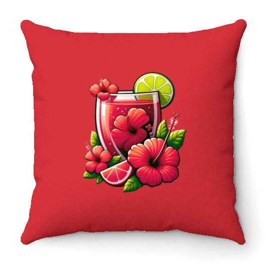 Red hibiscus tea Throw Pillows