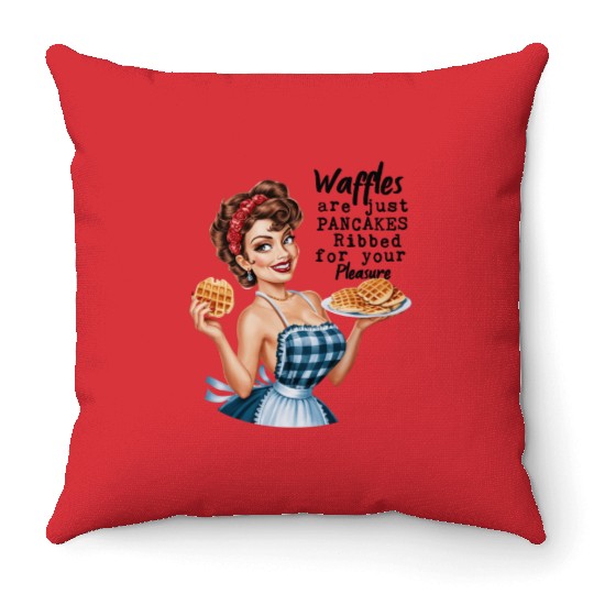 Waffle Delight: Retro Housewife Humor Throw Pillows