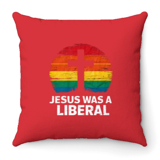Jesus Was A Liberal Retro Sunset Progressive Throw Pillows