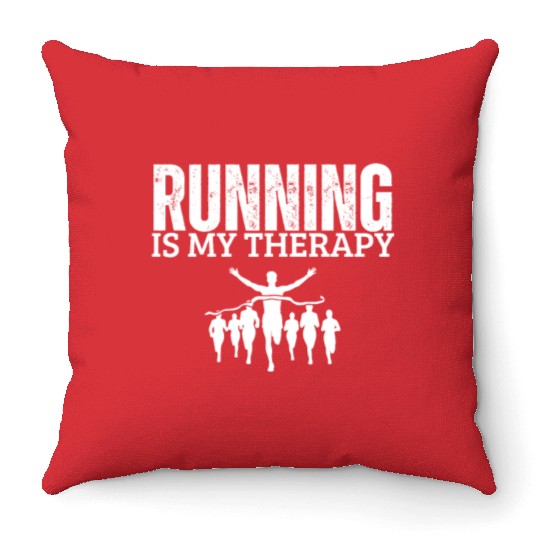 Running Is My Therapy Funny Marathon Throw Pillows