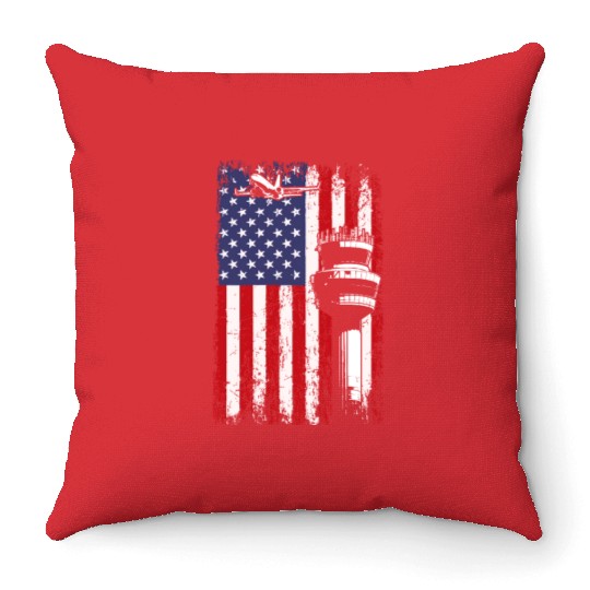 American Flag US, air traffic controller Throw Pillows