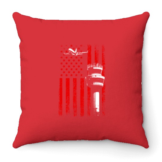 American Flag US, air traffic controller Throw Pillows
