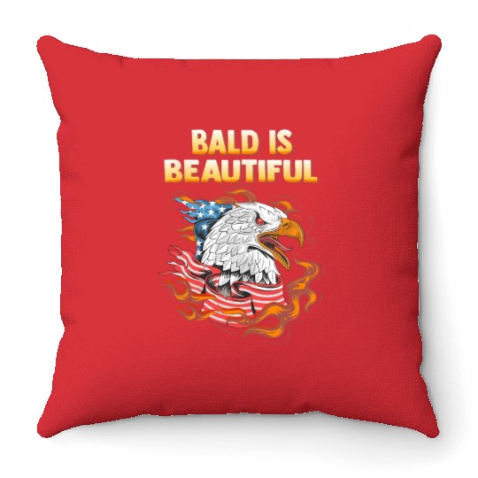Bald Is Beautiful US Flag Eagle 4th Of July Funny Throw Pillows