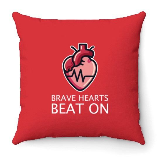 CHD Awareness Brave Hearts Beat On Throw Pillows