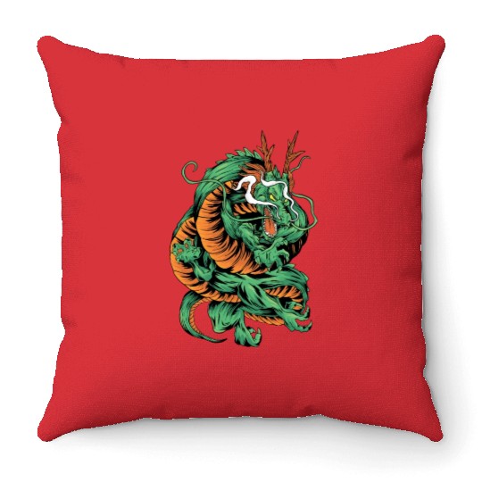 Angry Japanese Dragon Tattoo Throw Pillows
