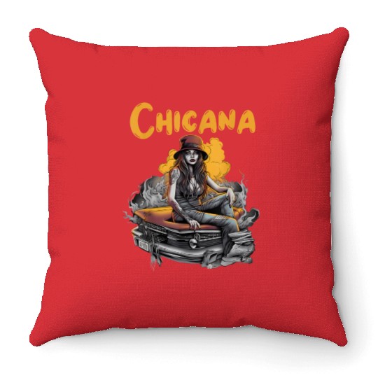 Chicana Lowrider Clothes Mexican American Throw Pillows