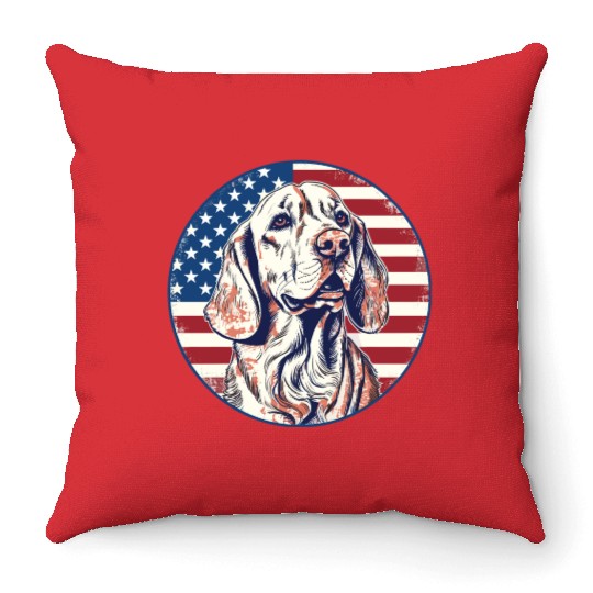 Vintage Retro American Flag Badge with Dog Throw Pillows