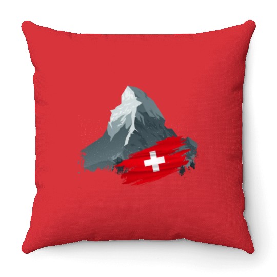 Vacation Skiing, Hiking, Mountain Switzerland Throw Pillows