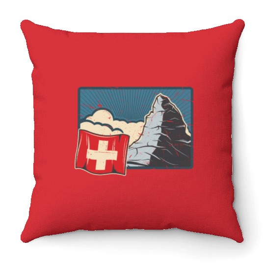 Vacation Skiing, Hiking, Mountain Switzerland Throw Pillows