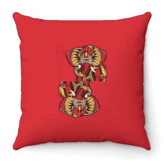 Elephant Steampunk Card Game Heart Queen Poker Throw Pillows