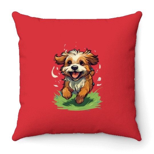 running dog on the grass Throw Pillows