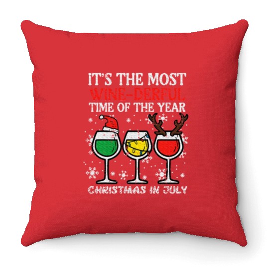 Christmas In July Winederful Throw Pillows