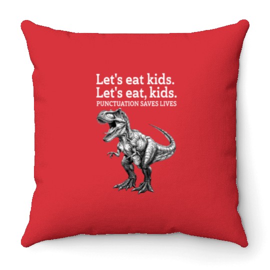Punctuation Saves Lives Dinosaur Throw Pillows