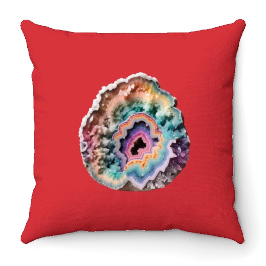 Fantasy Pastel Rainbow Geo Stone Crystal Throw Pillows
