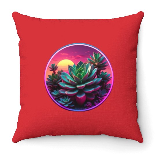 Synthwave Succulent Art Throw Pillows