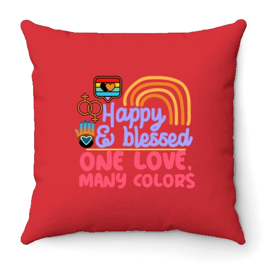 pride month, happy and blessed, love is love Throw Pillows