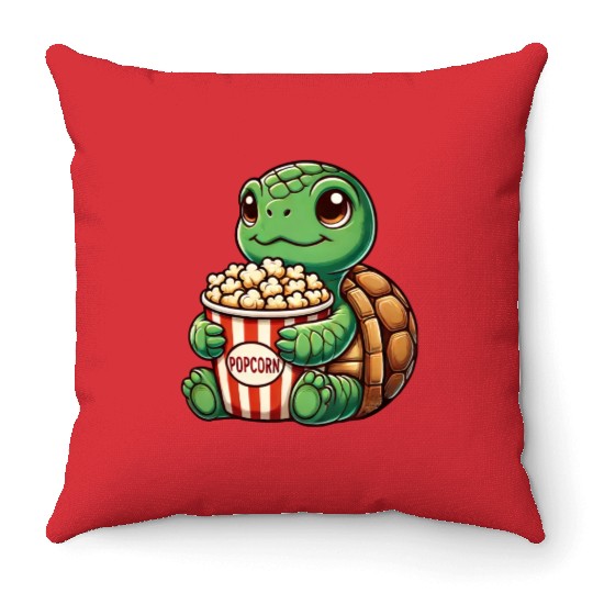 Cute turtle popcorn movies cinema fun Throw Pillows