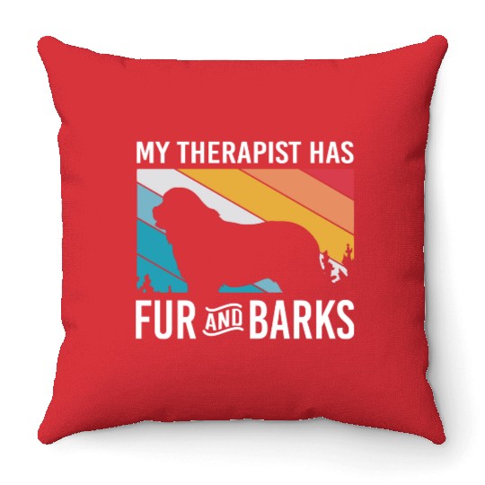 My Therapist Has Fur And Barks Retro Therapy Dog Throw Pillows