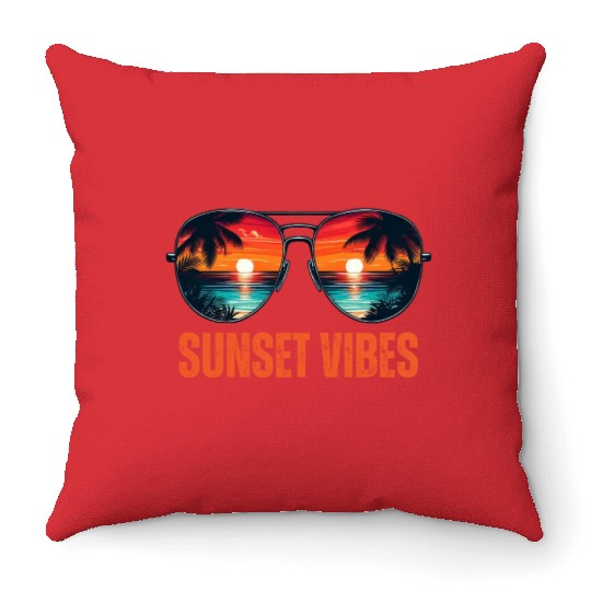 Sunset Vibes Tropical Sunglasses Design Throw Pillows