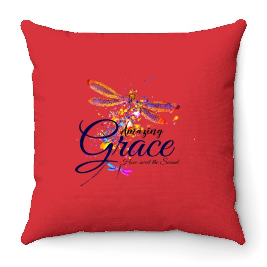 Amazing Grace Dragonfly splatter Throw Pillows