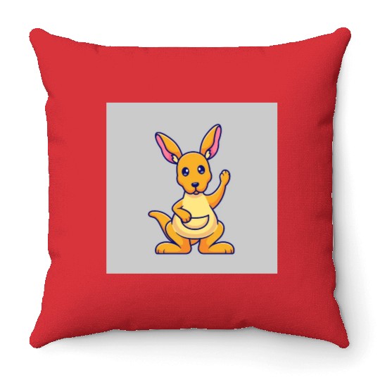 Cute Kangaroo Waving Hand: Cartoon Vector Icon Ill Throw Pillows