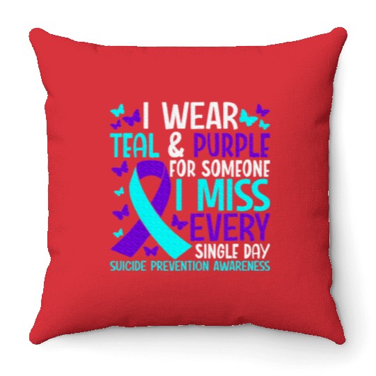 I Wear Teal And Purple For Someone Throw Pillows