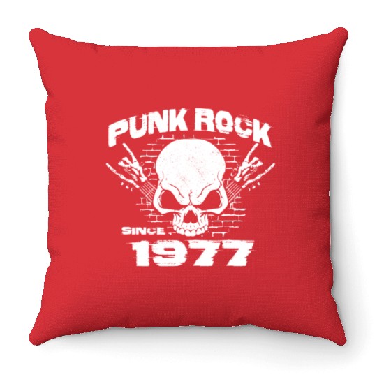 Punk Rock Since 1977 - Skull Rock Hands 47th Throw Pillows