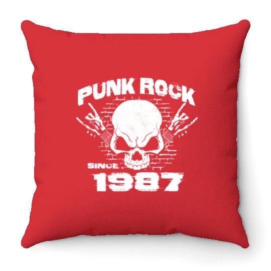 Punk Rock Since 1987 - Skull Rock Hands 37th Throw Pillows