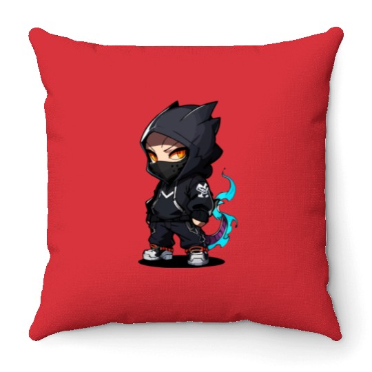Chibi Dragon Ninja Character Throw Pillows