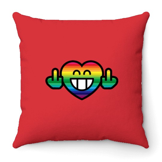 Emoticon Grin Rainbow Heart with Stinkfingers Throw Pillows