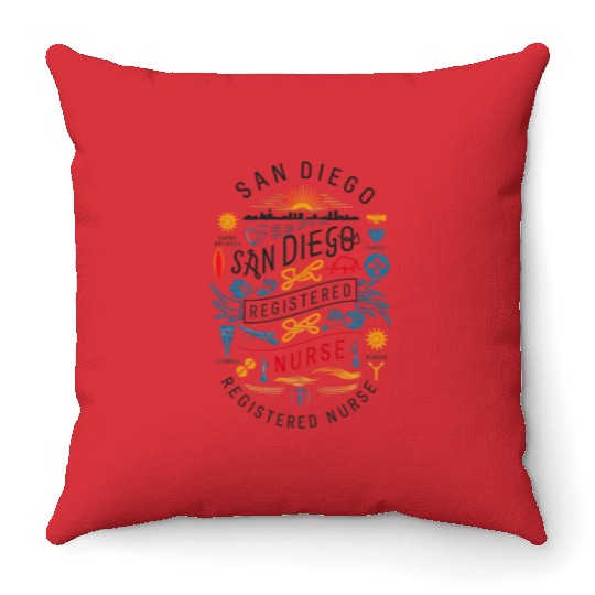 San Diego Registered Nurse Skyline Tribute Graphic Throw Pillows