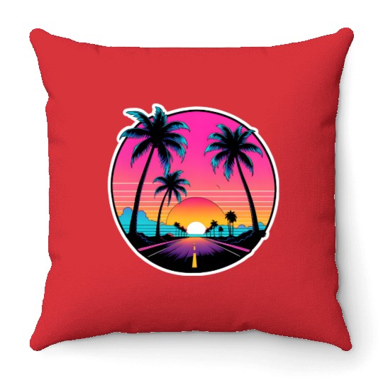 Beach road sunset driving on a lonely road. Throw Pillows