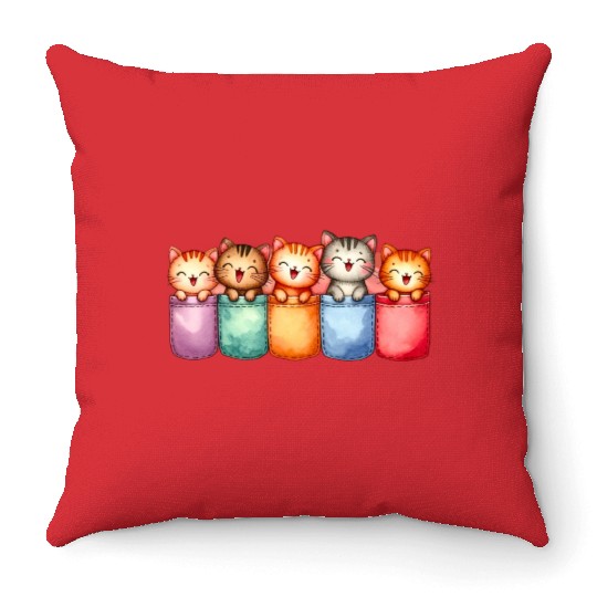 Kittens in colorful pockets Throw Pillows