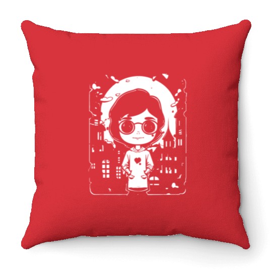 Cute Chibi Anime Science Girl Throw Pillows