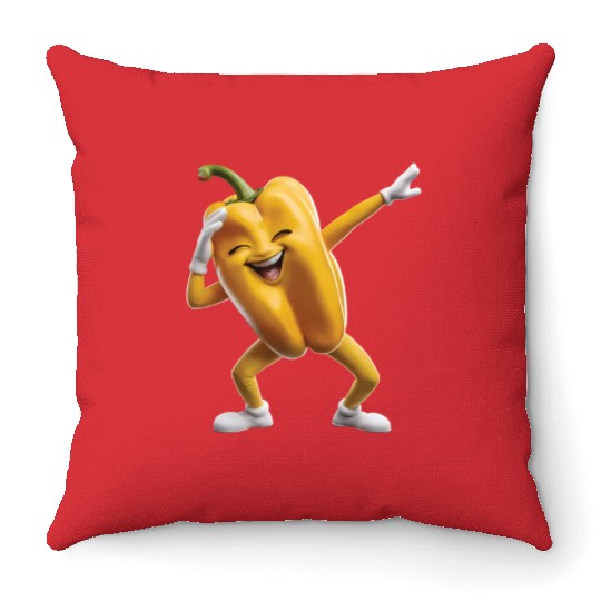 Yellow Bell Pepper Dabbing Realistic Throw Pillows