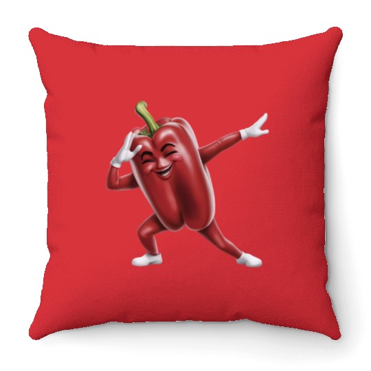 Red Bell Pepper Dabbing Realistic Throw Pillows