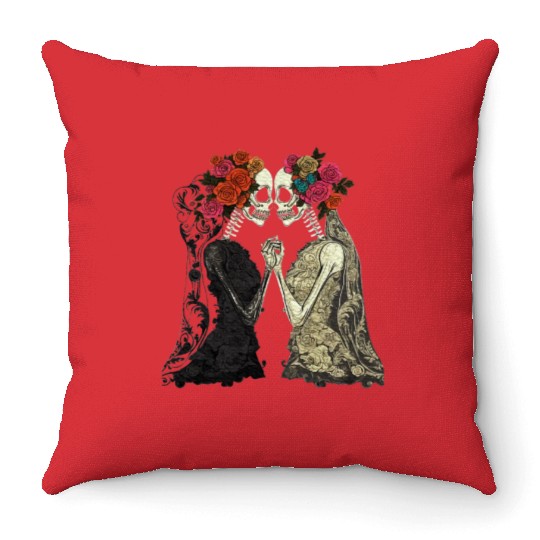 Lesbian Couple Skeletons Kissing LGBTQ Pride Throw Pillows