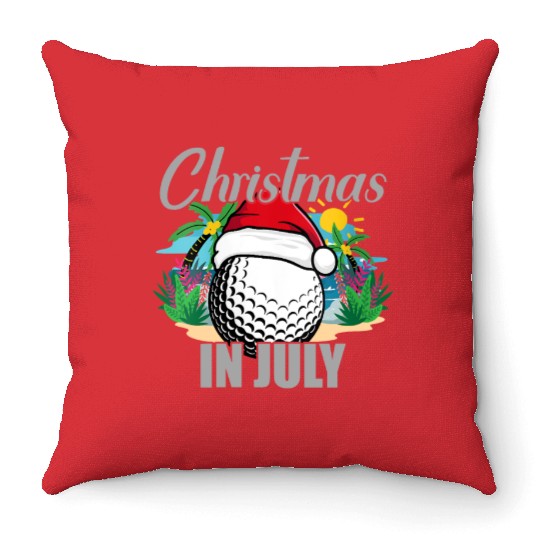 Christmas in July Golf Santa Hat Funny Summer Throw Pillows