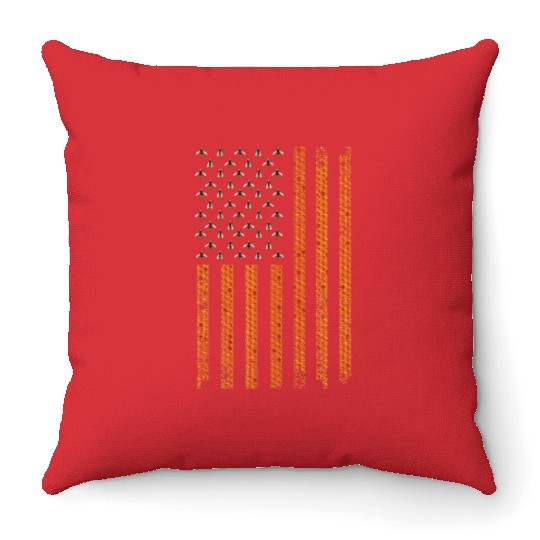Cool Bee Keeper Art US Flag Honey Beekeeping Throw Pillows
