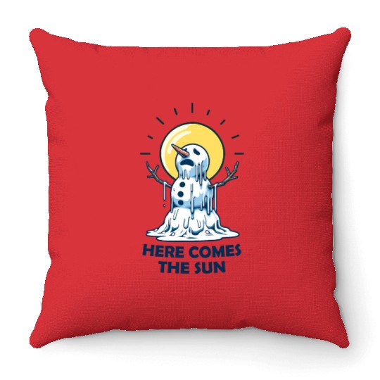 Here Comes The Sun Snowman Throw Pillows