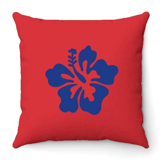 Hibiscus - Blue Throw Pillows