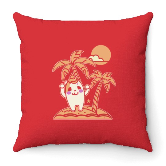 Happy on a Lonely Island Throw Pillows