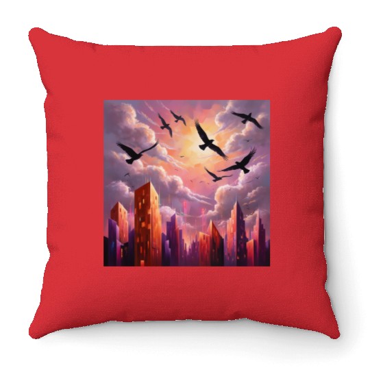 Geometric Twilight City Throw Pillows