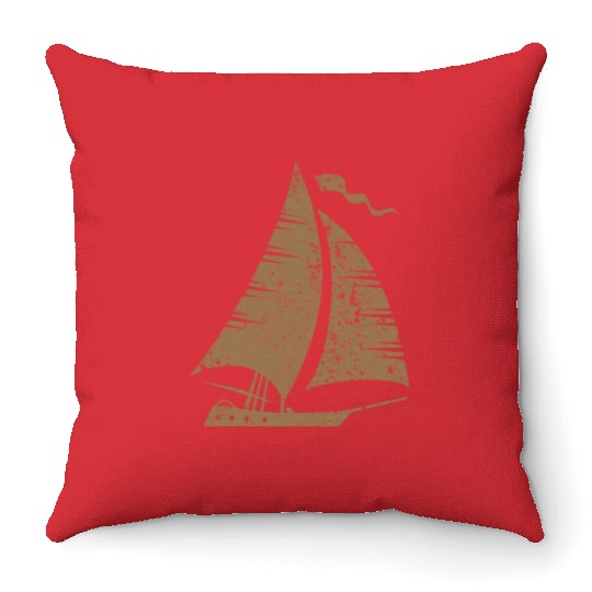 Minimalist Sailing Boat Sea Yacht Silhouette Throw Pillows