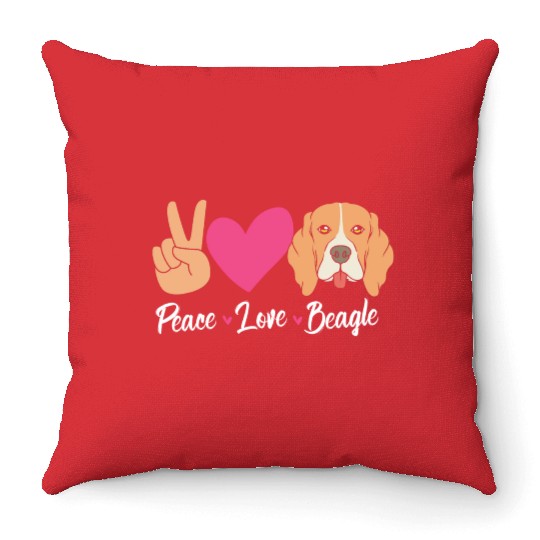 Beagle Dog Mom Mothers Day Peace Love Beagles Throw Pillows