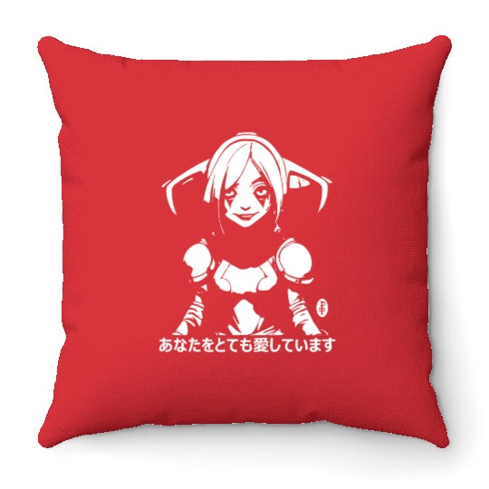 Japanese Kanji Cartoon Girl "I Love You So Much" Throw Pillows