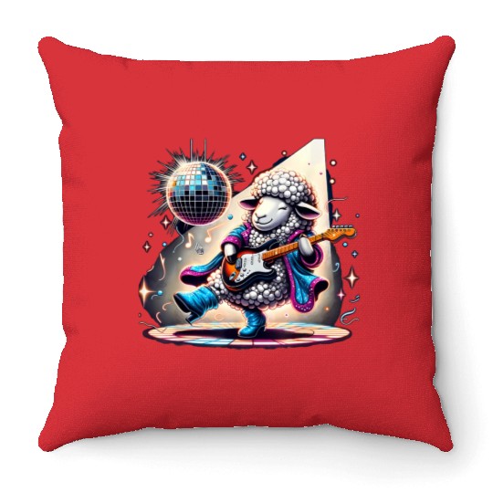 Disco Ball Guitar Sheep Throw Pillows