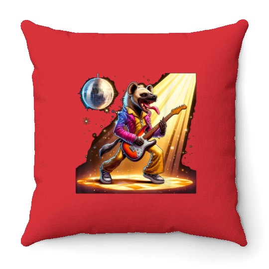 Disco Ball Guitar Hyena Throw Pillows