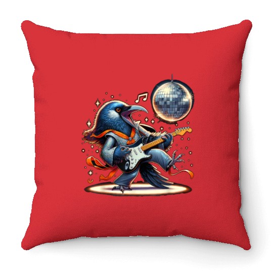 Disco Ball Guitar Raven Throw Pillows