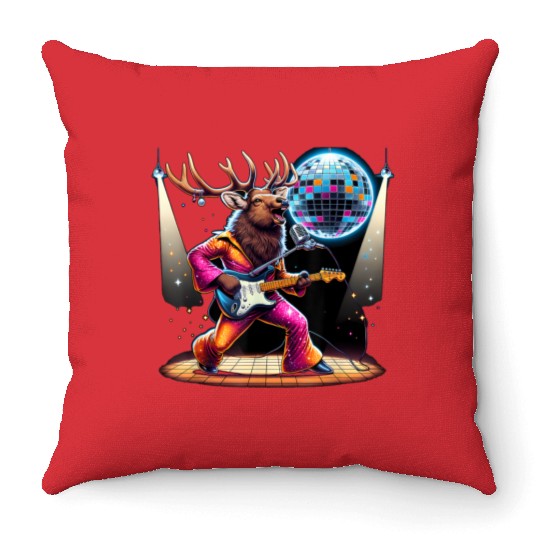 Disco Ball Guitar Elk Throw Pillows
